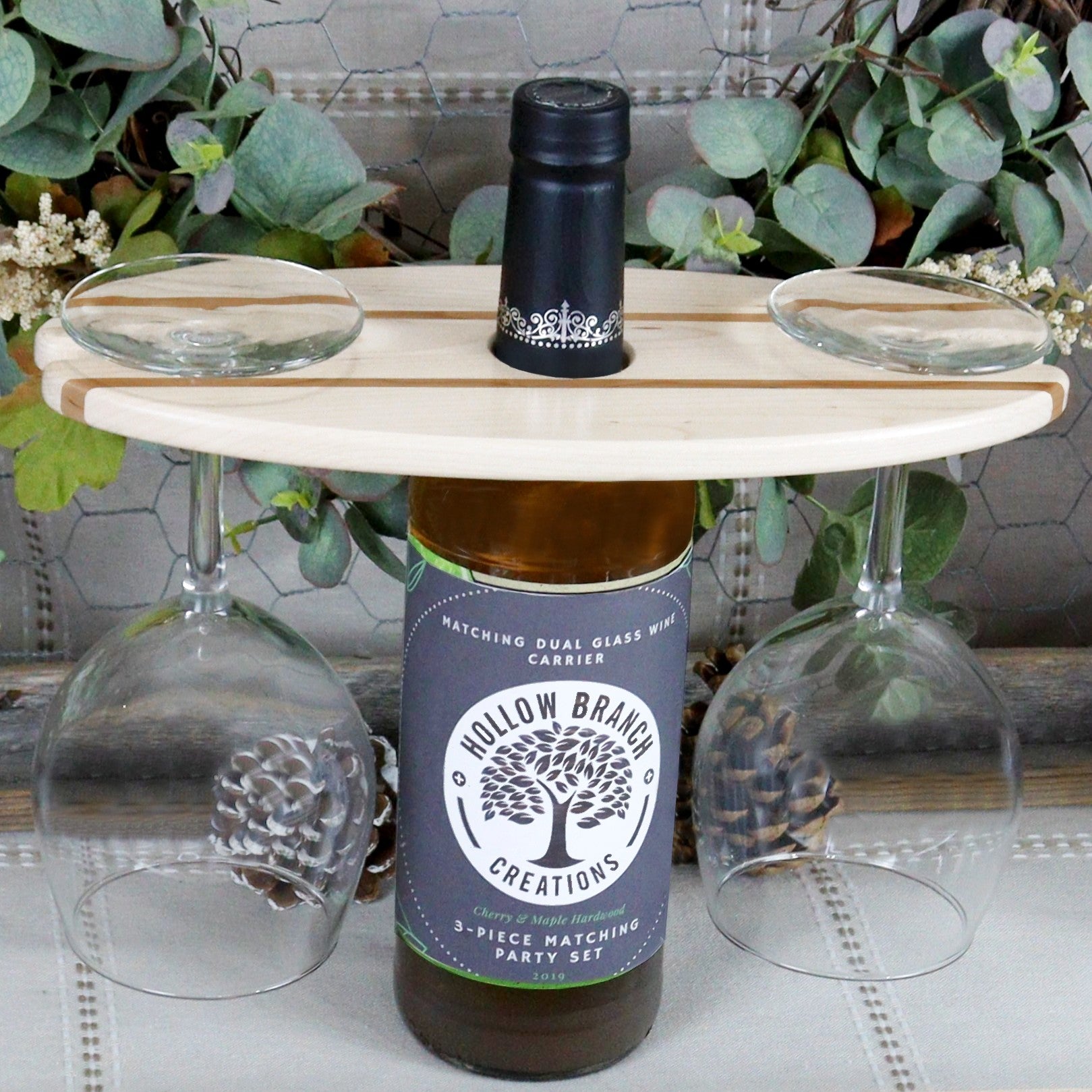 Wood wine glass and bottle online holder