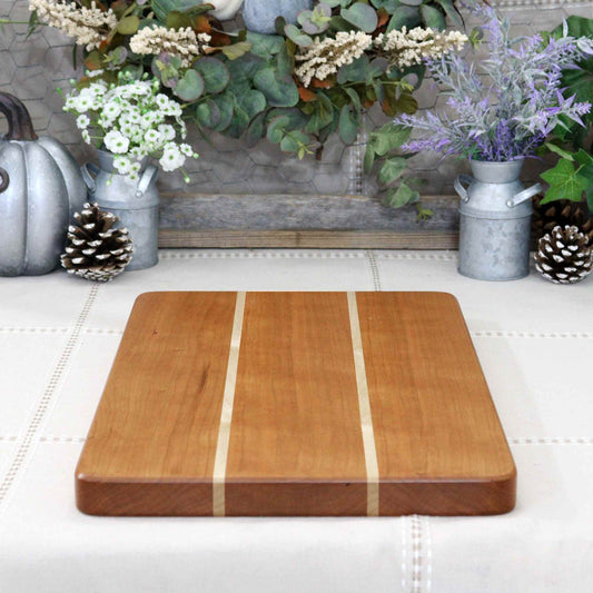 Cherry Wood Cutting Board With Symmetrical Maple Inlay