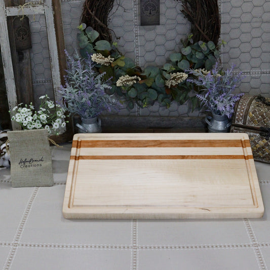 Cutting Board with Offset Wood Inlay & Juice Groove