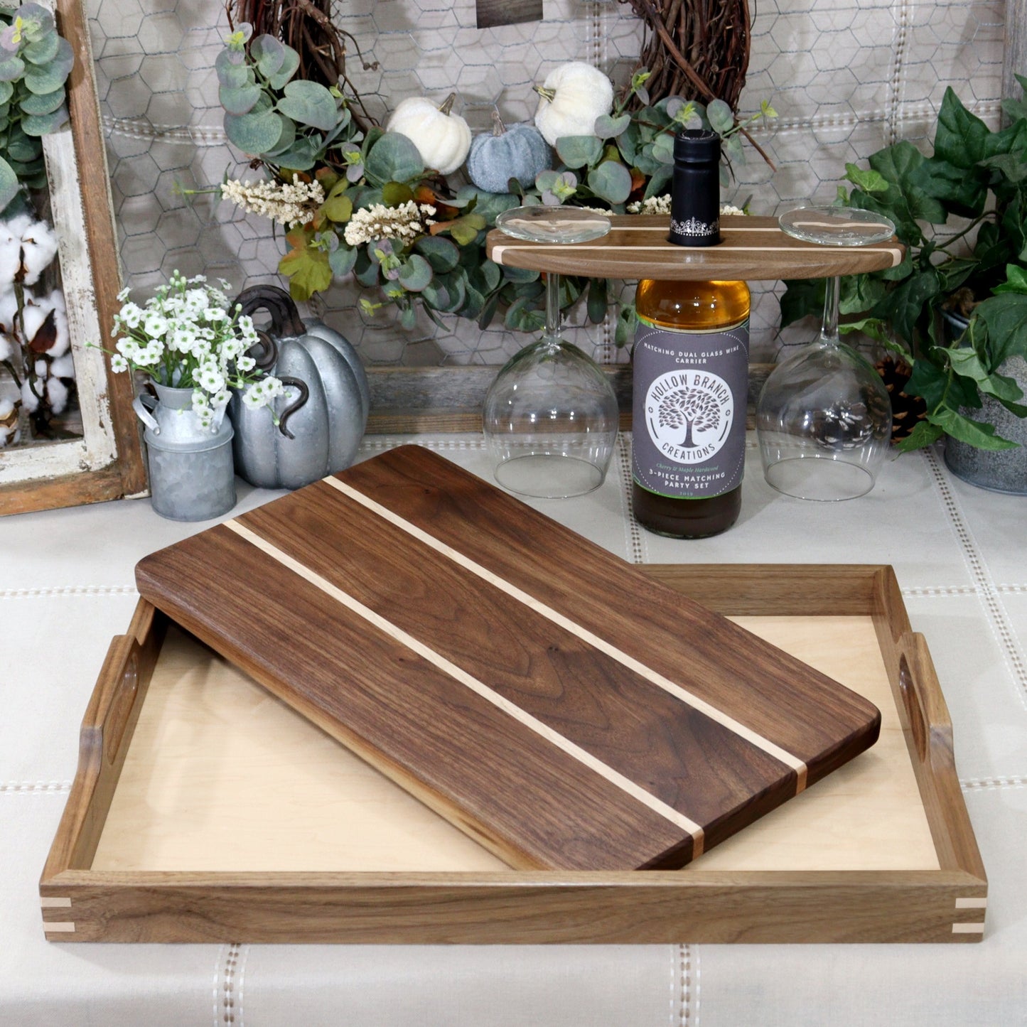 3 Piece Wooden Tray Set